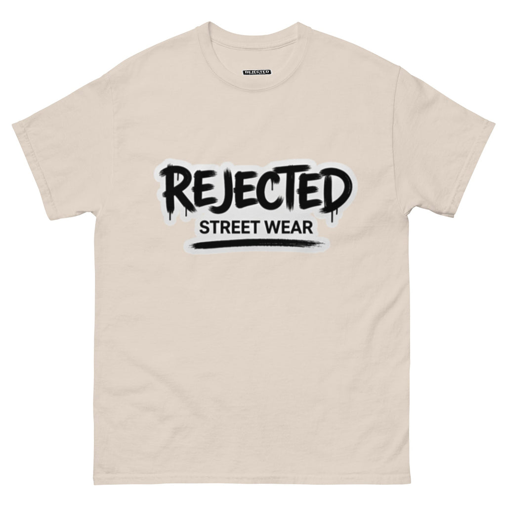 Rejected Street Wear graffiti logo tee — REJECTED in dripping spray-paint script over underlined STREET WEAR