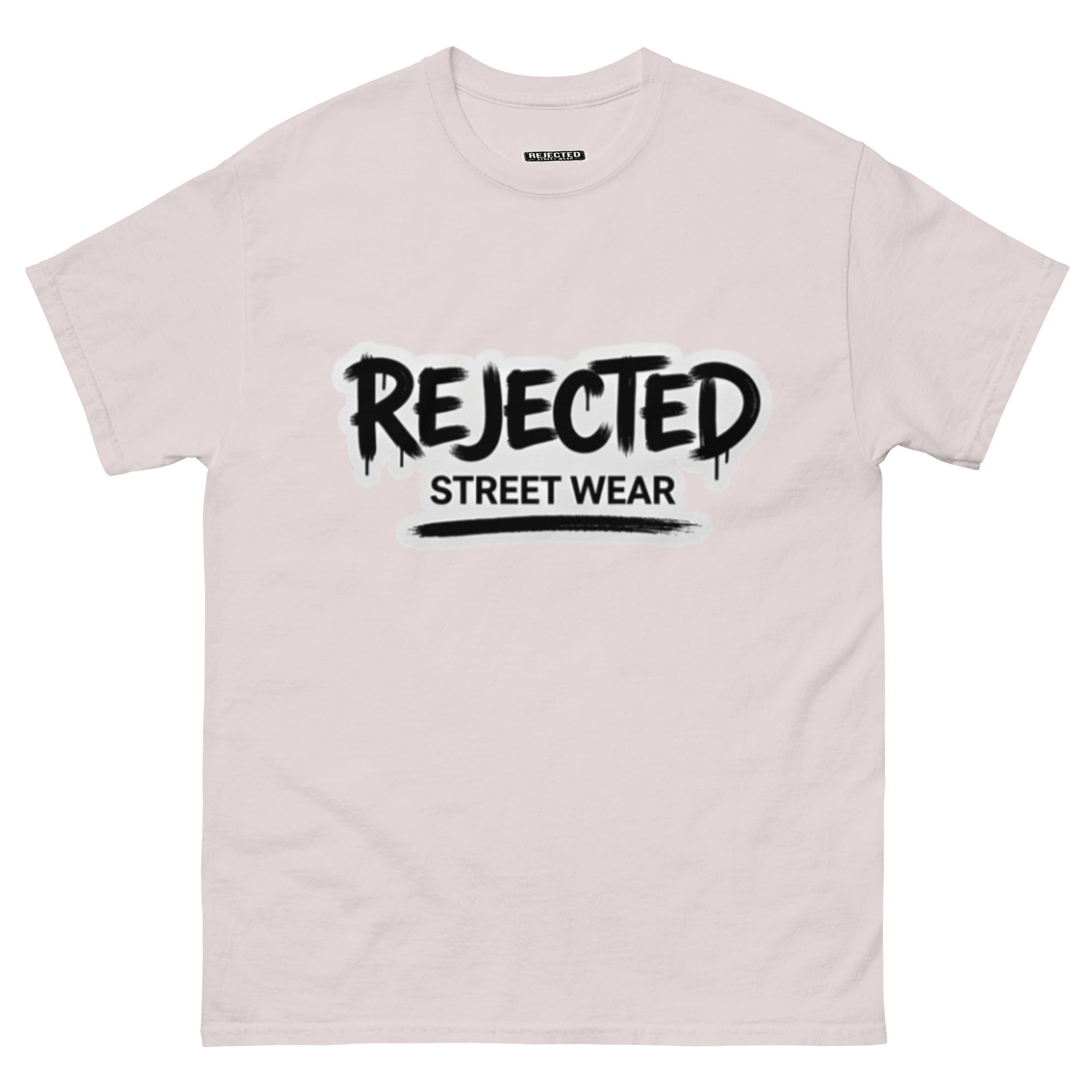Rejected Street Wear graffiti logo tee — REJECTED in dripping spray-paint script over underlined STREET WEAR