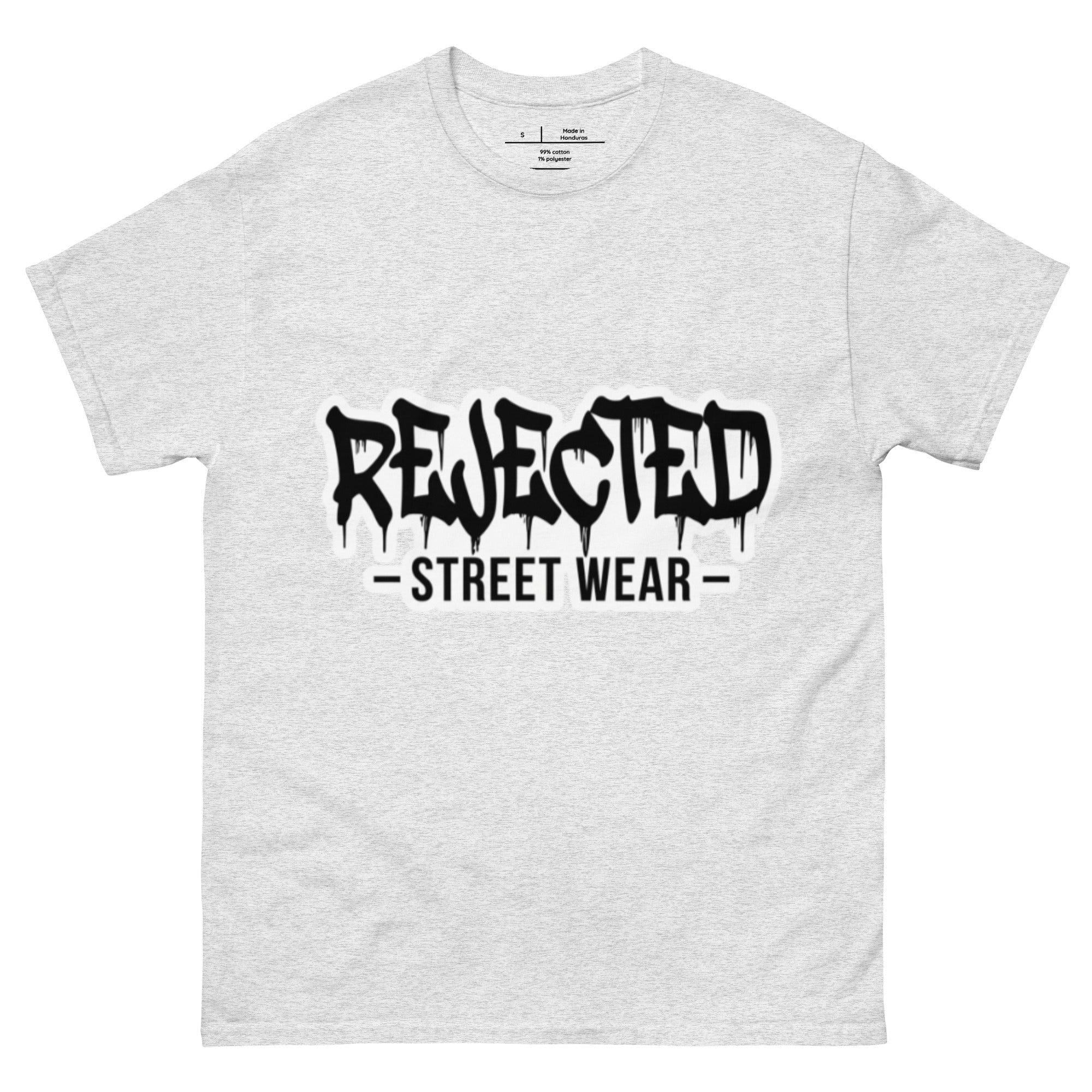 Rejected Street Wear drip logo tee — REJECTED in heavy graffiti letters with STREET WEAR set underneath