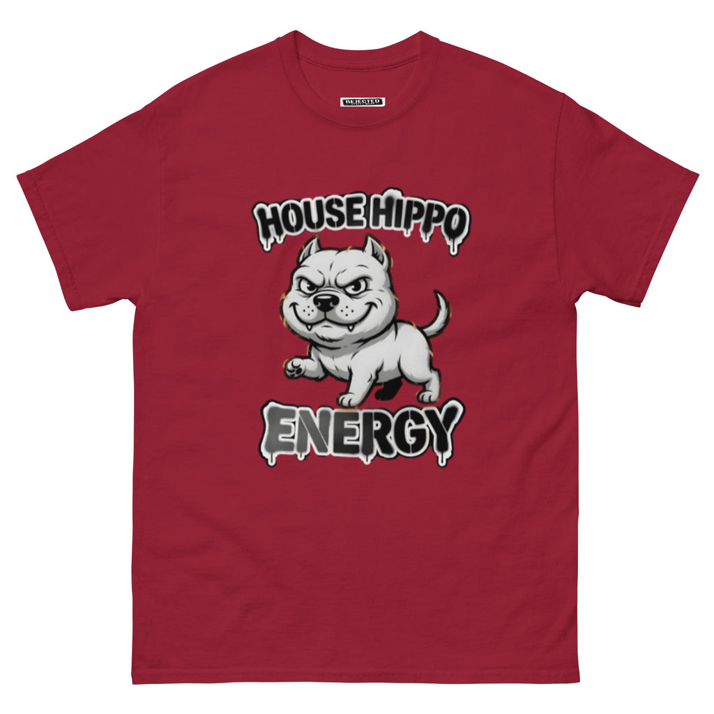 House Hippo Energy tee — stocky bully dog mid-stomp under drippy graffiti lettering