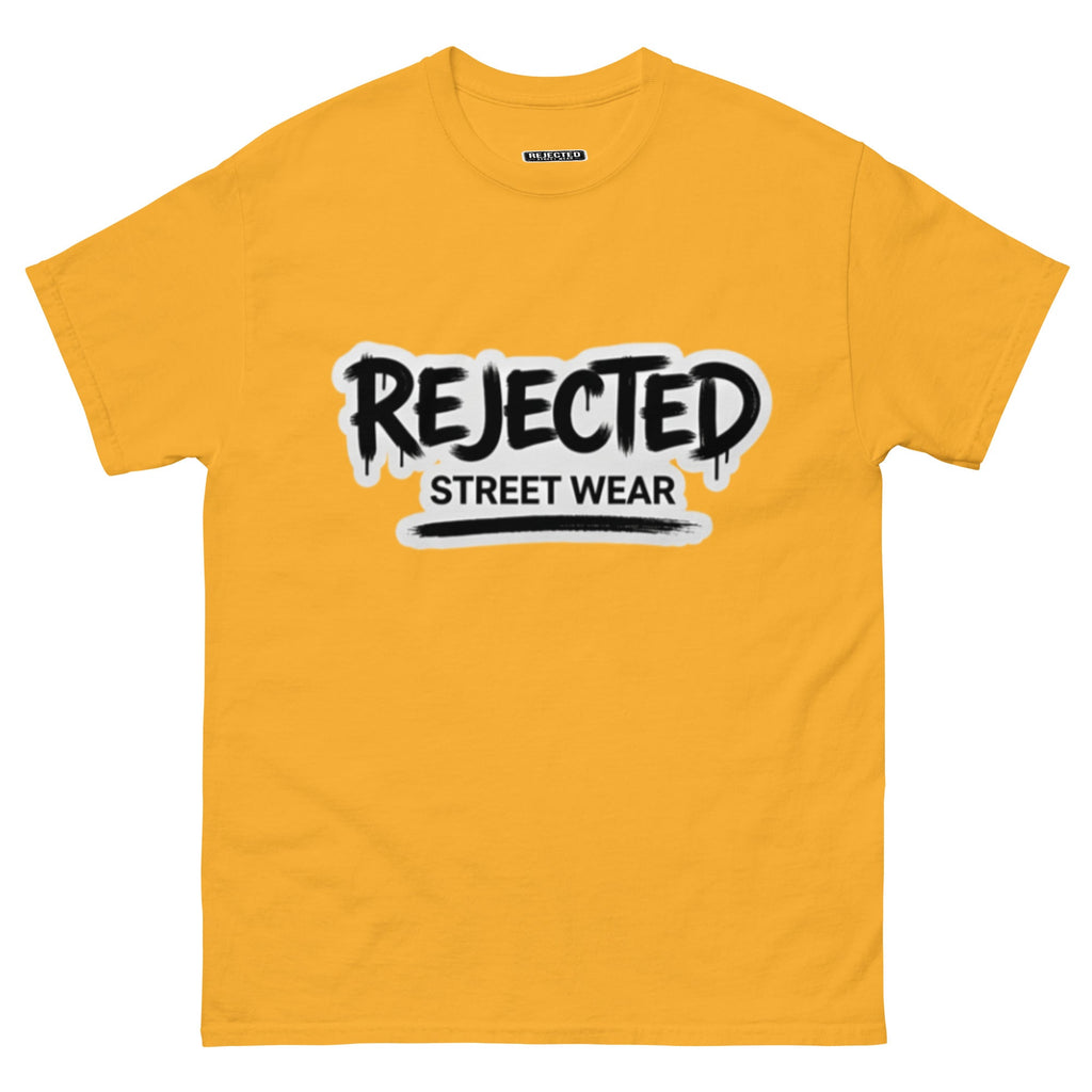 Rejected Street Wear graffiti logo tee — REJECTED in dripping spray-paint script over underlined STREET WEAR