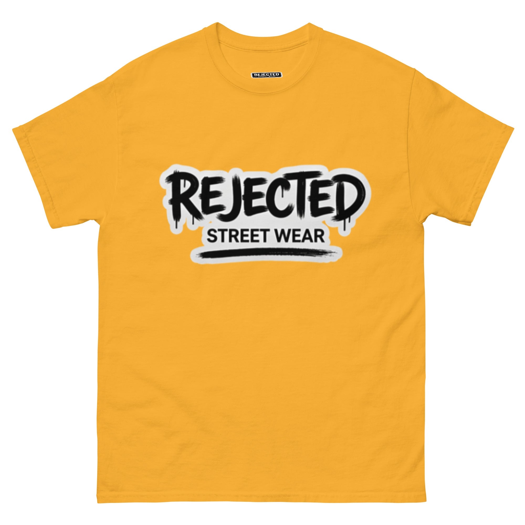 Rejected Street Wear graffiti logo tee — REJECTED in dripping spray-paint script over underlined STREET WEAR