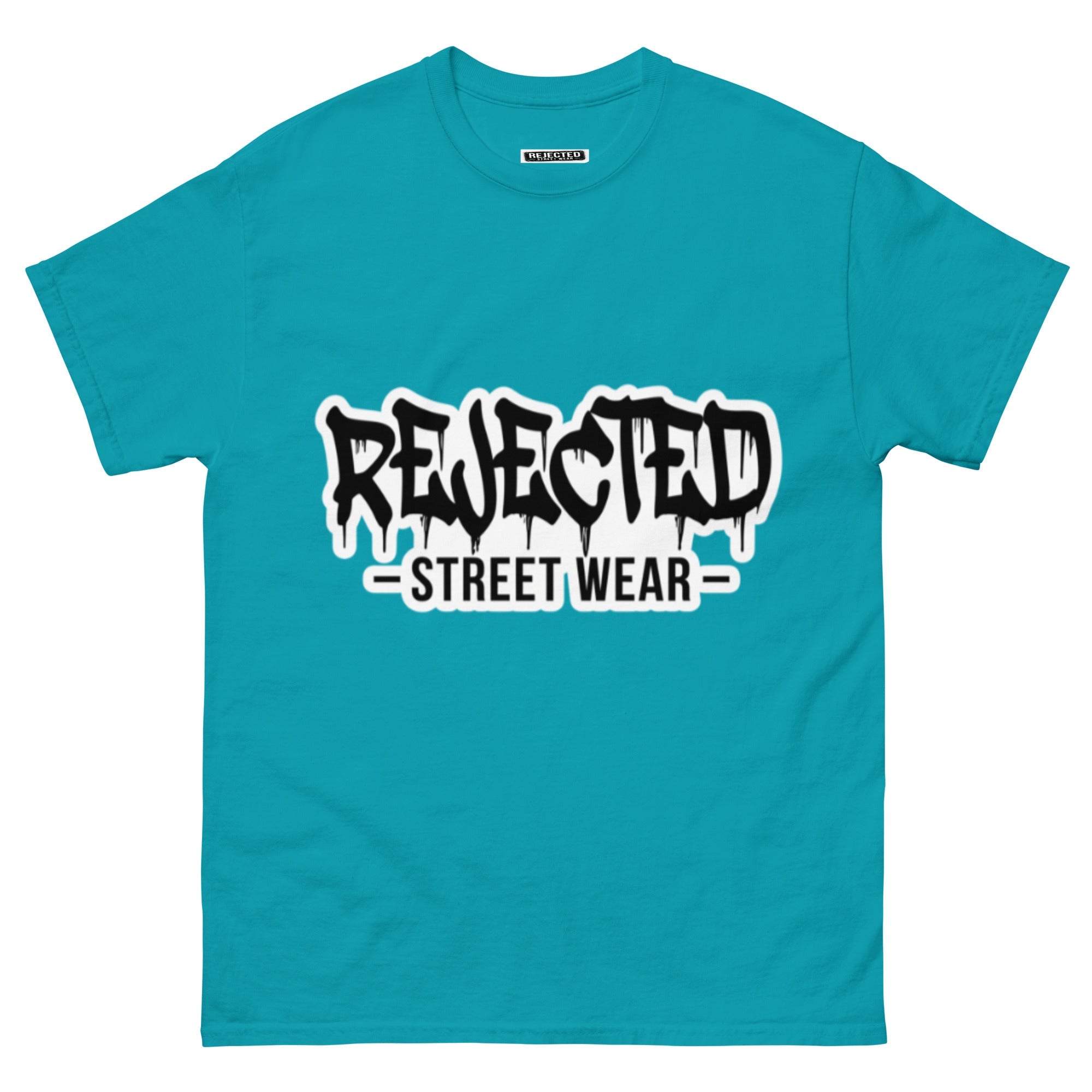 Rejected Street Wear drip logo tee — REJECTED in heavy graffiti letters with STREET WEAR set underneath