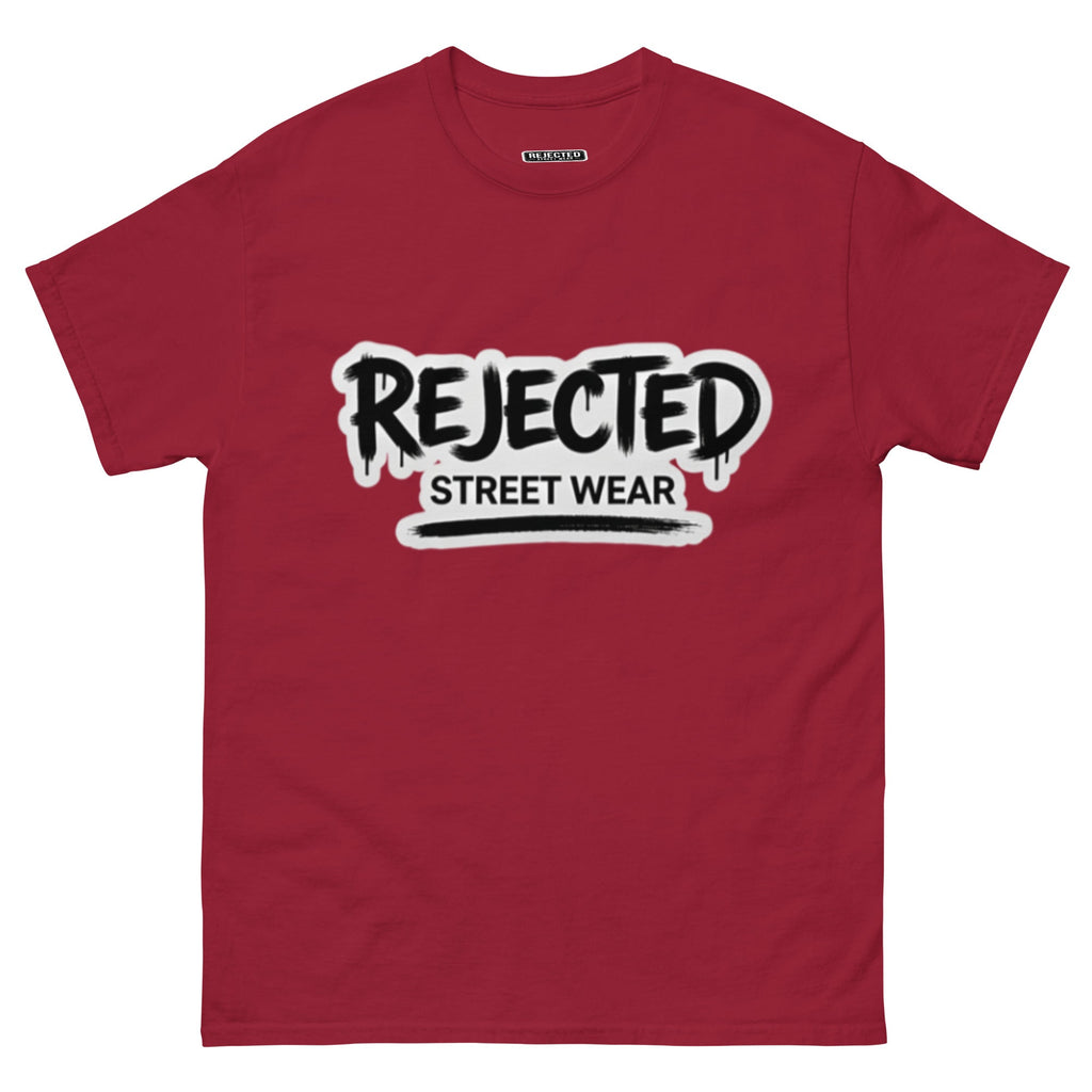 Rejected Street Wear graffiti logo tee — REJECTED in dripping spray-paint script over underlined STREET WEAR