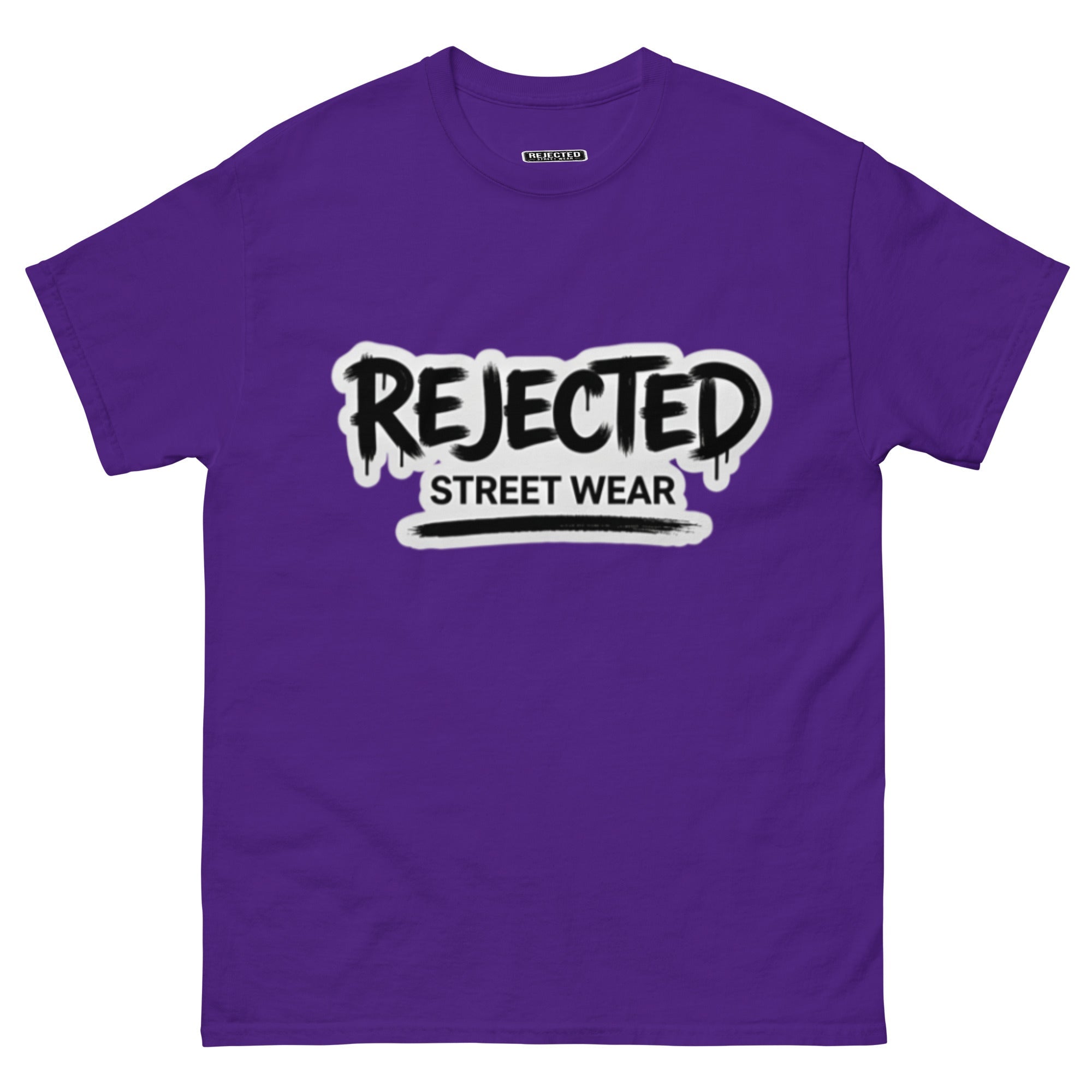 Rejected Street Wear graffiti logo tee — REJECTED in dripping spray-paint script over underlined STREET WEAR