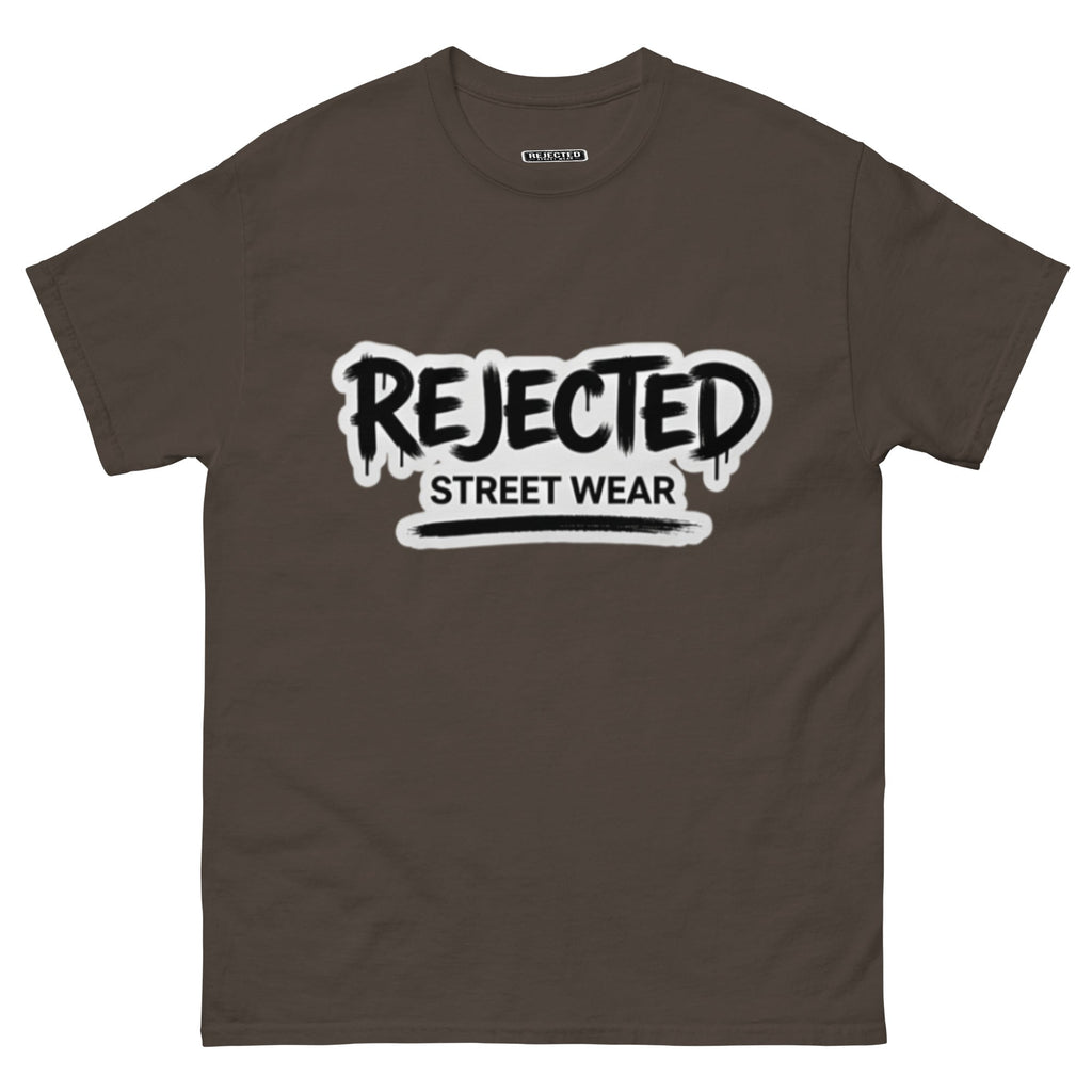 Rejected Street Wear graffiti logo tee — REJECTED in dripping spray-paint script over underlined STREET WEAR