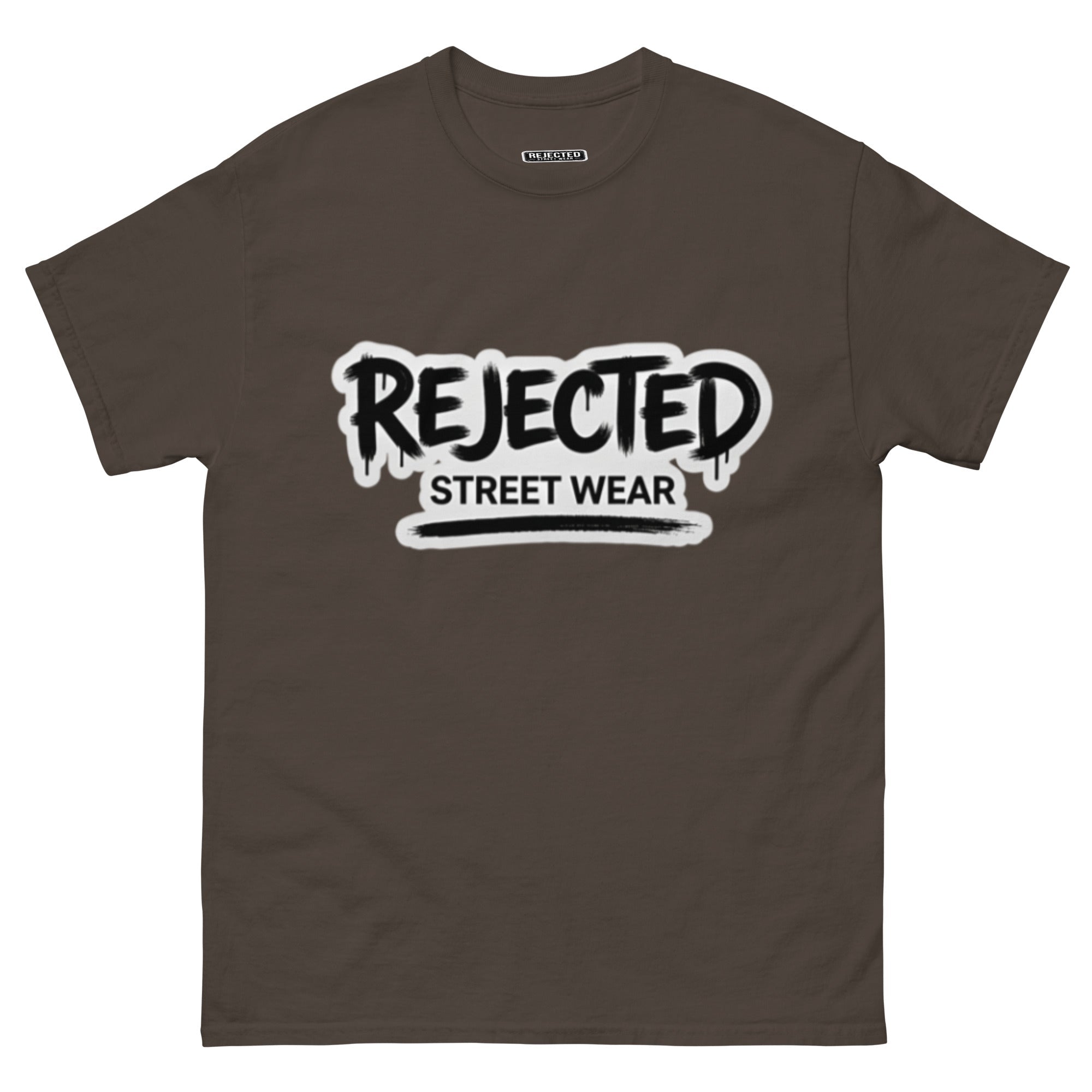 Rejected Street Wear graffiti logo tee — REJECTED in dripping spray-paint script over underlined STREET WEAR