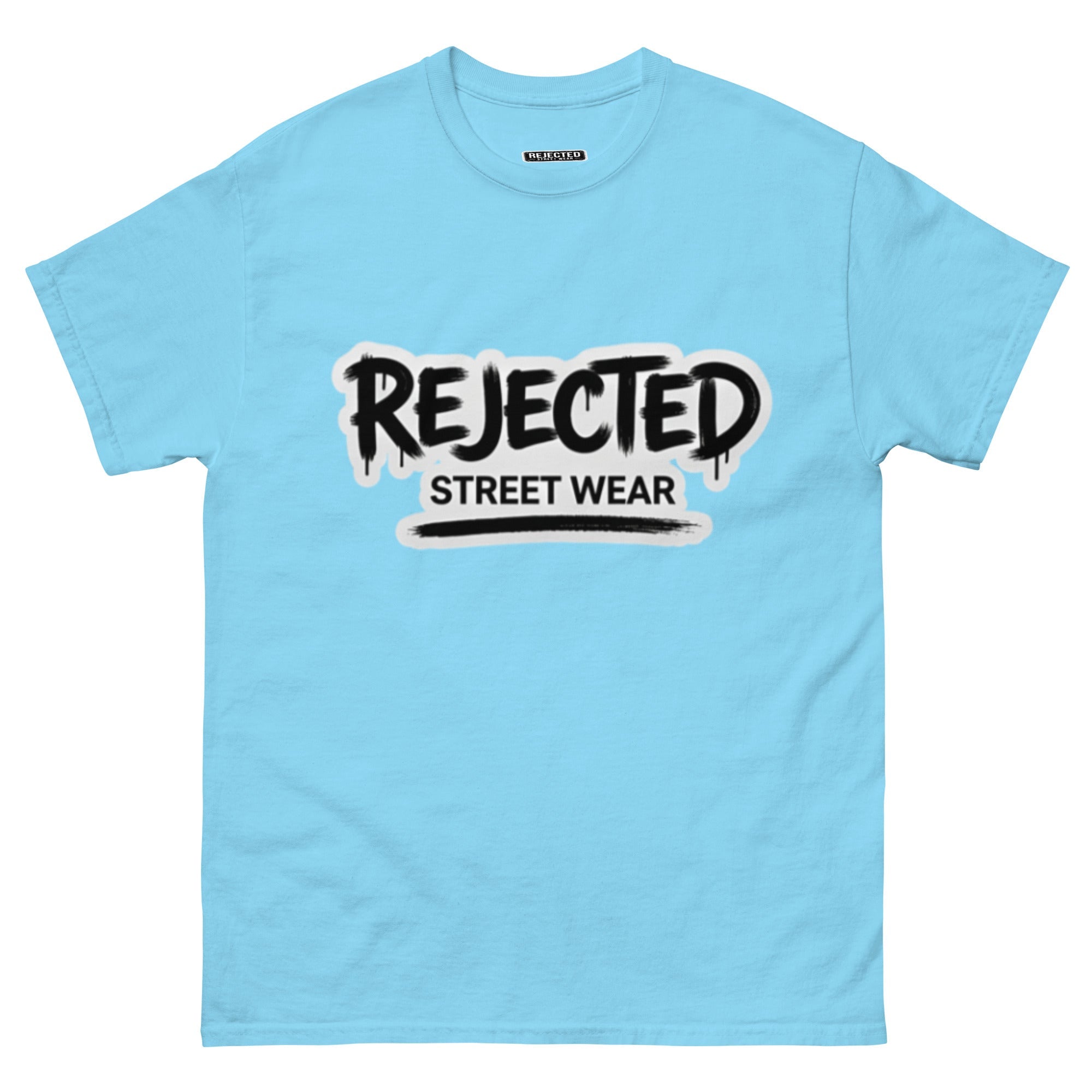 Rejected Street Wear graffiti logo tee — REJECTED in dripping spray-paint script over underlined STREET WEAR