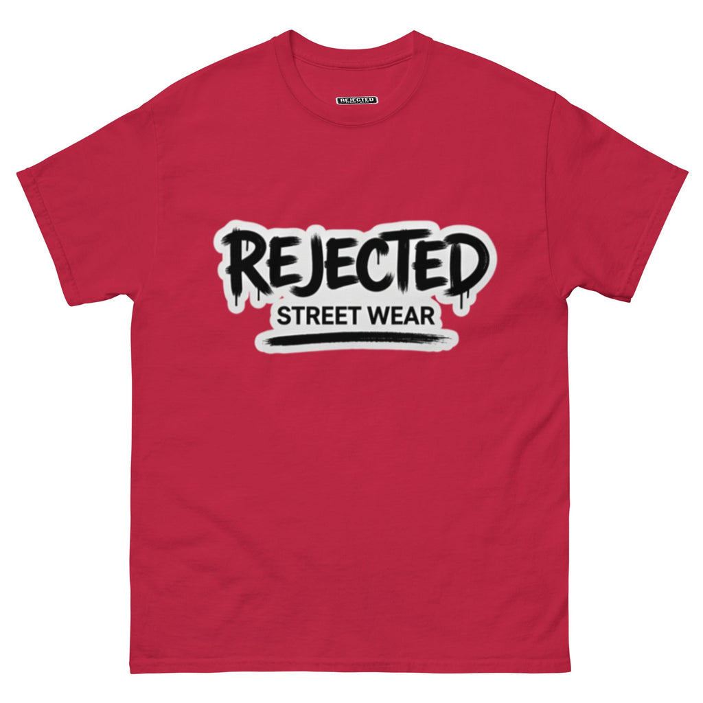 Rejected Street Wear graffiti logo tee — REJECTED in dripping spray-paint script over underlined STREET WEAR