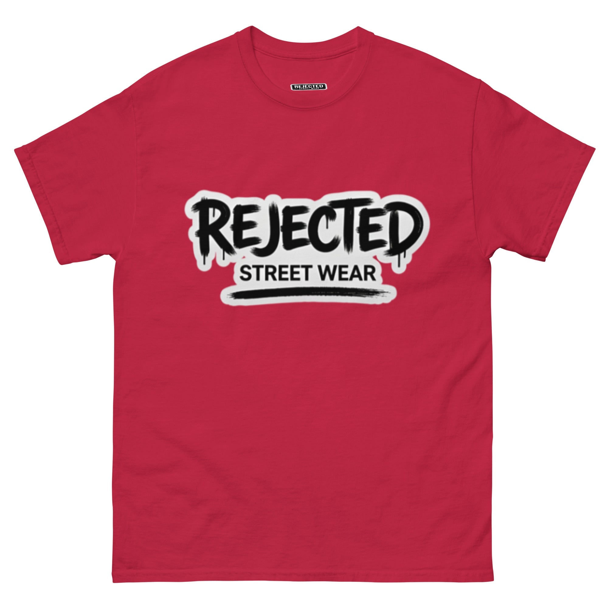 Rejected Street Wear graffiti logo tee — REJECTED in dripping spray-paint script over underlined STREET WEAR