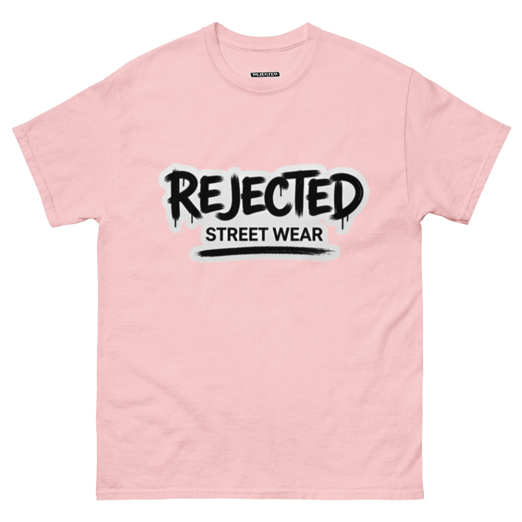 Rejected Street Wear graffiti logo tee — REJECTED in dripping spray-paint script over underlined STREET WEAR