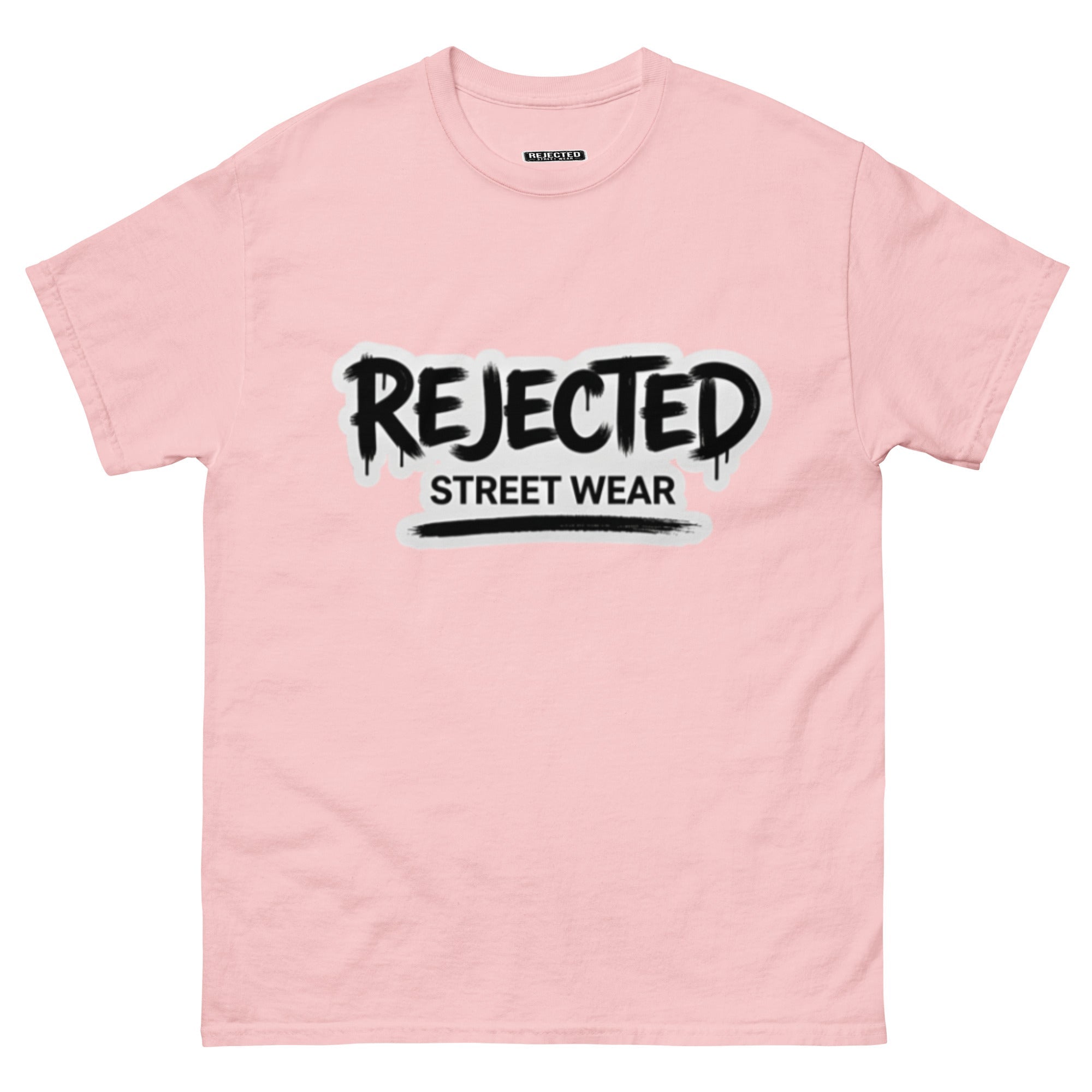 Rejected Street Wear graffiti logo tee — REJECTED in dripping spray-paint script over underlined STREET WEAR