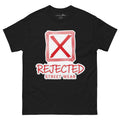 Rejected Street Wear box logo tee — hand-drawn red frame with a brushed X and REJECTED STREET WEAR in red beneath