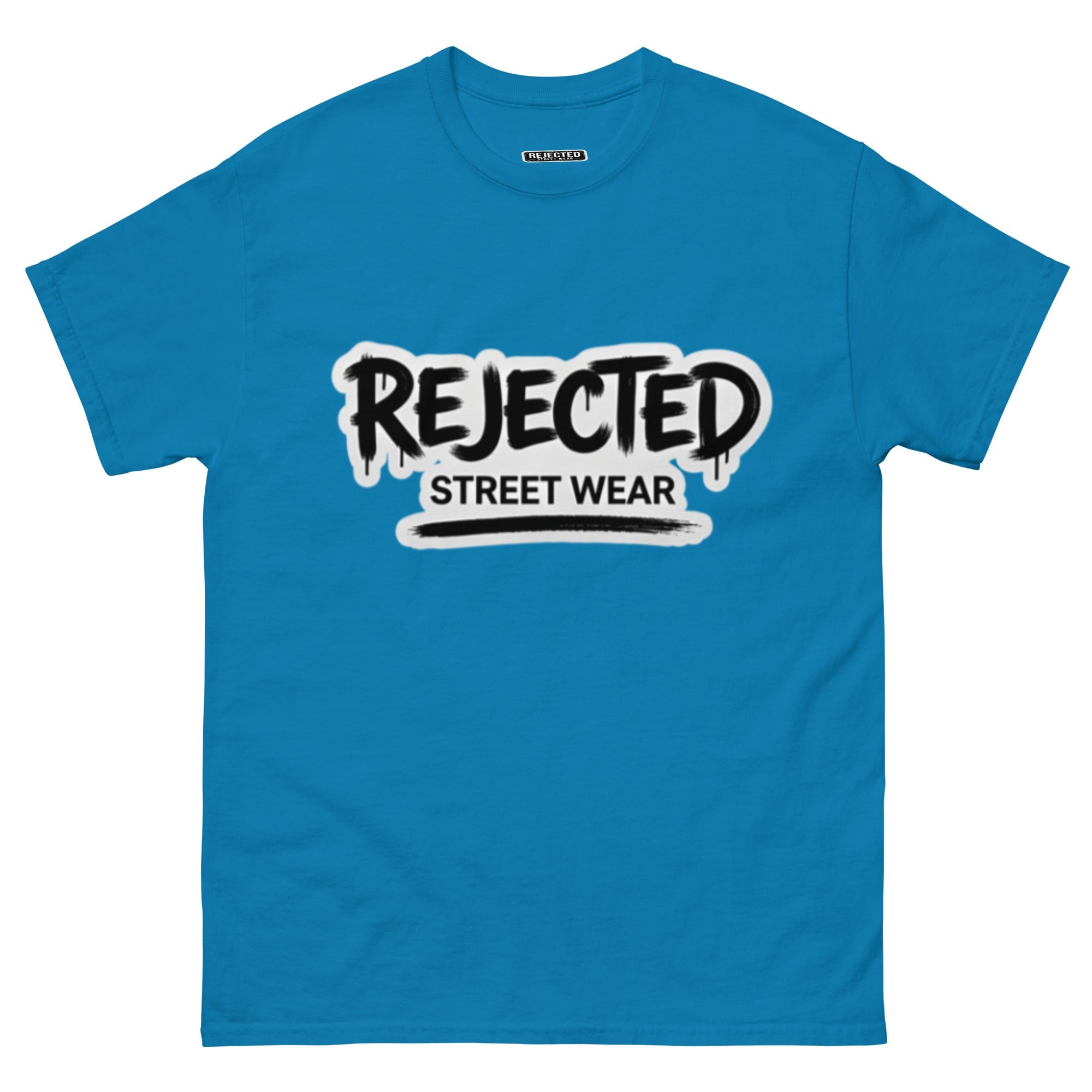 Rejected Street Wear graffiti logo tee — REJECTED in dripping spray-paint script over underlined STREET WEAR