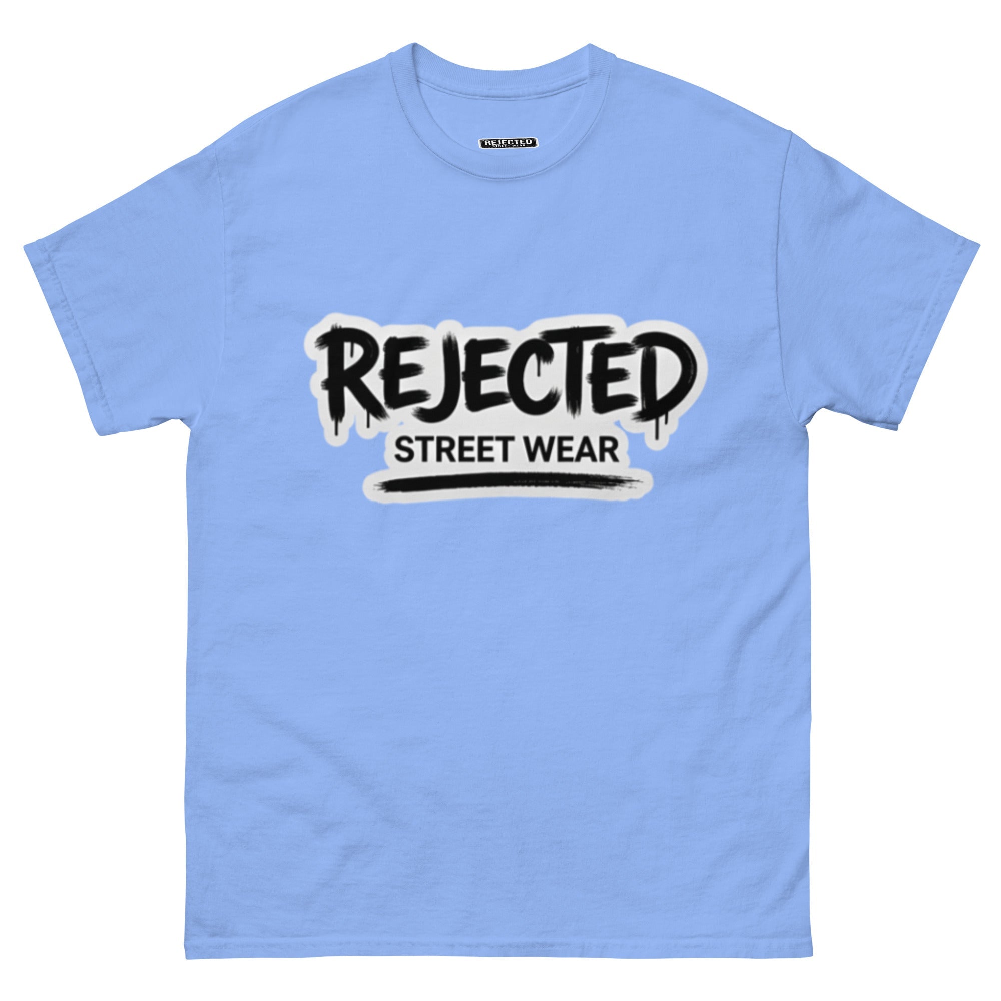 Rejected Street Wear graffiti logo tee — REJECTED in dripping spray-paint script over underlined STREET WEAR