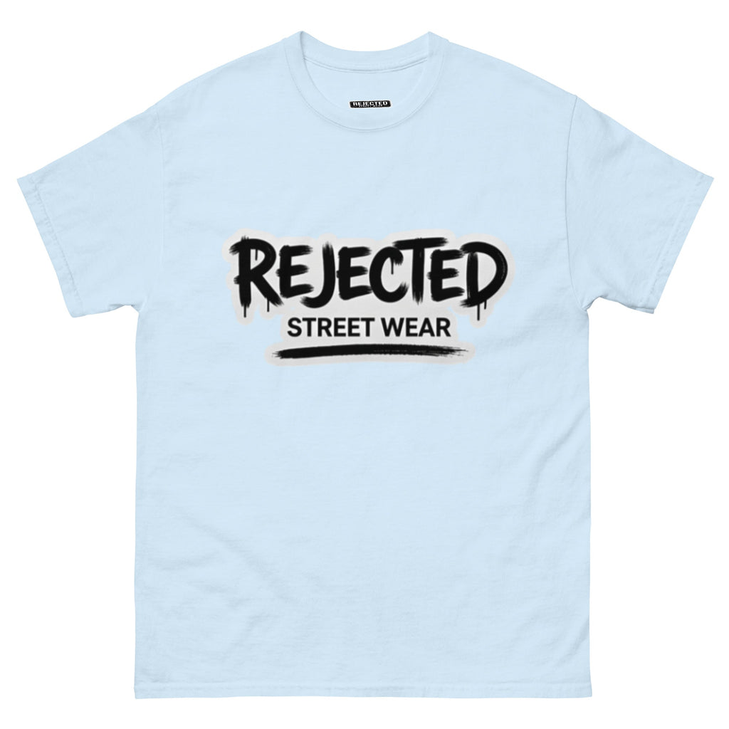 Rejected Street Wear graffiti logo tee — REJECTED in dripping spray-paint script over underlined STREET WEAR