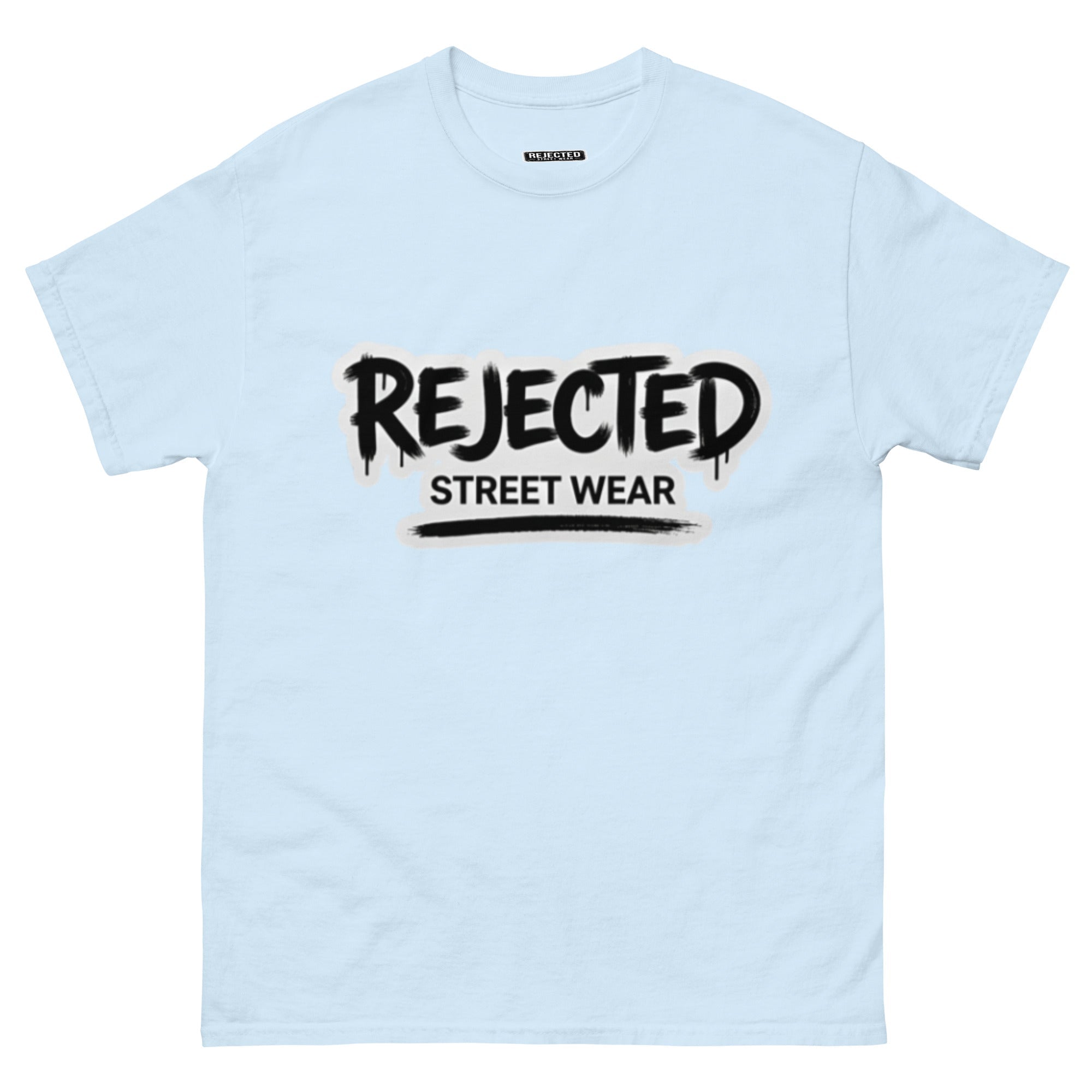 Rejected Street Wear graffiti logo tee — REJECTED in dripping spray-paint script over underlined STREET WEAR