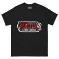 Rejected Street Wear red box logo tee — red-framed REJECTED STREET WEAR stamp with corner x marks and a red slash