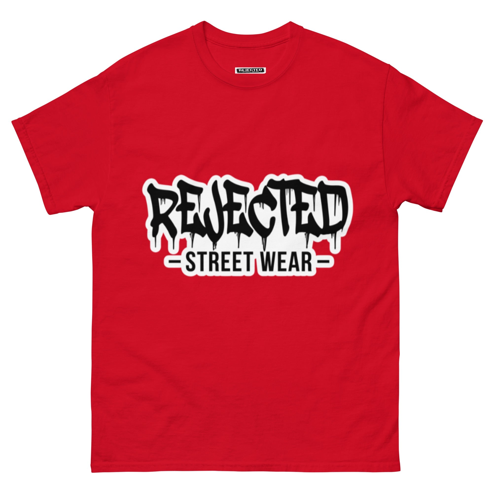 Rejected Street Wear drip logo tee — REJECTED in heavy graffiti letters with STREET WEAR set underneath