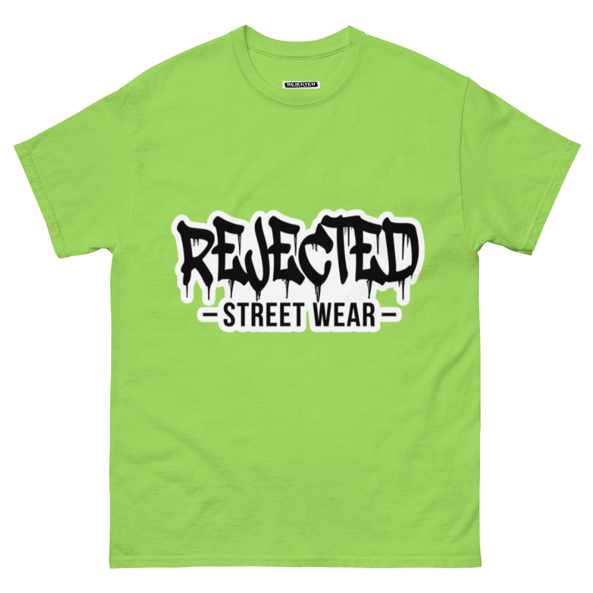 Rejected Street Wear drip logo tee — REJECTED in heavy graffiti letters with STREET WEAR set underneath