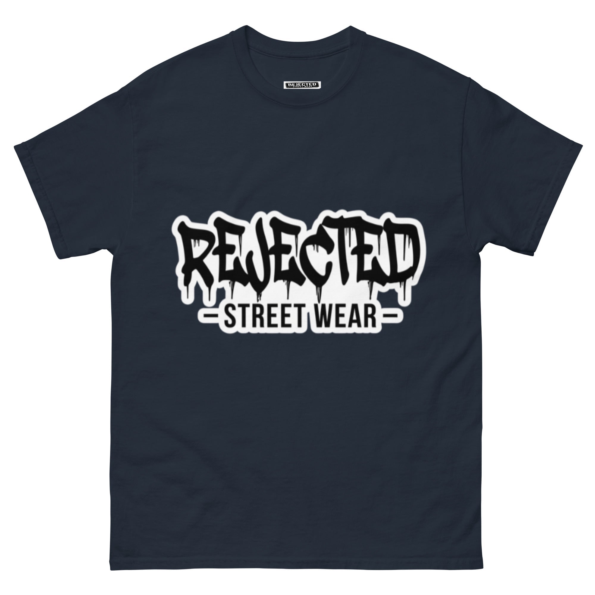 Rejected Street Wear drip logo tee — REJECTED in heavy graffiti letters with STREET WEAR set underneath