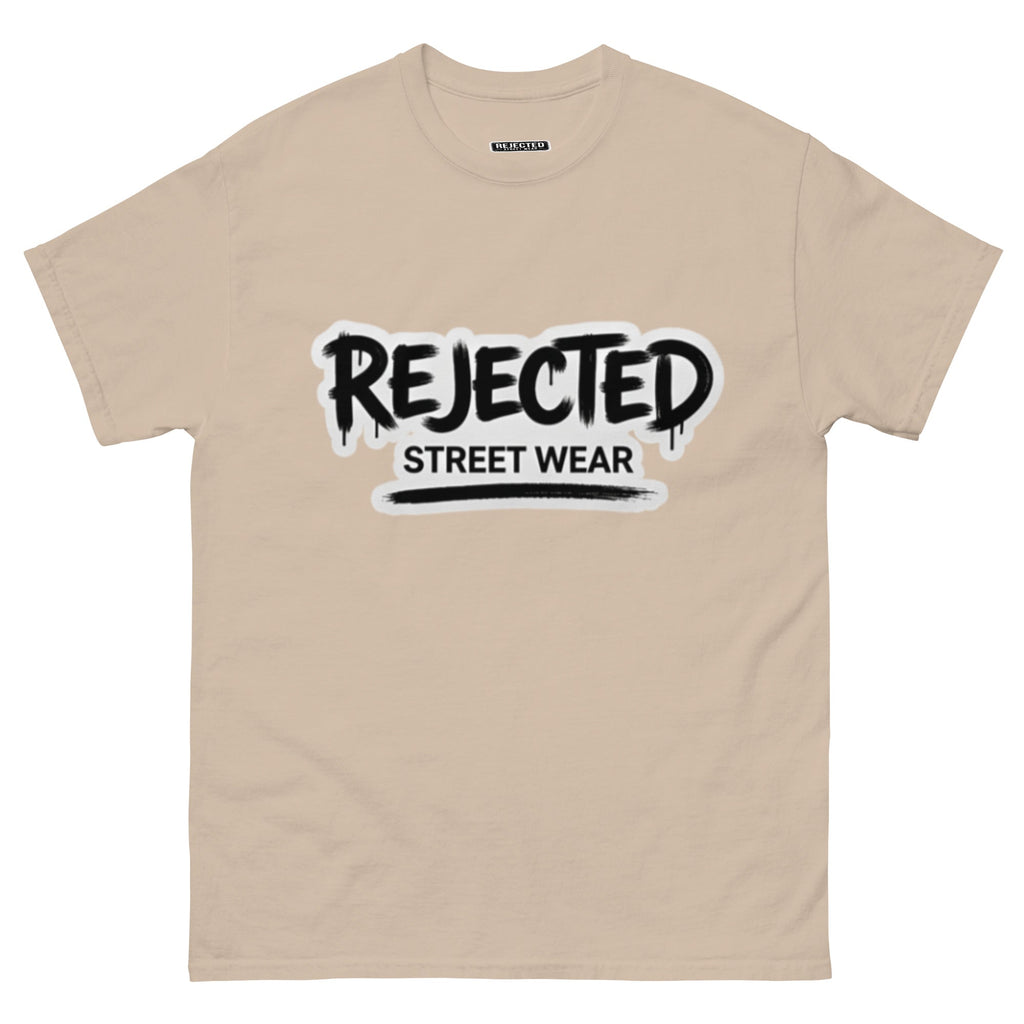 Rejected Street Wear graffiti logo tee — REJECTED in dripping spray-paint script over underlined STREET WEAR
