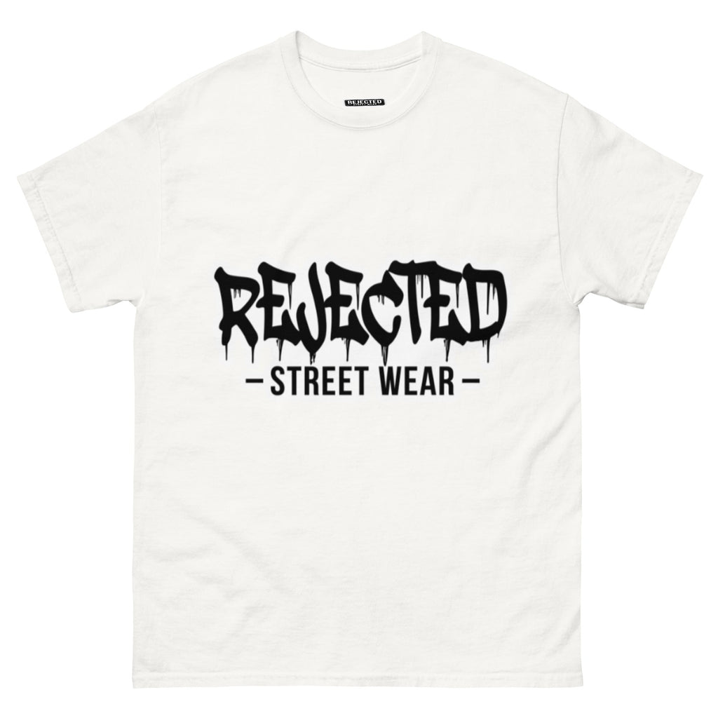 Rejected Street Wear drip logo tee — REJECTED in heavy graffiti letters with STREET WEAR set underneath