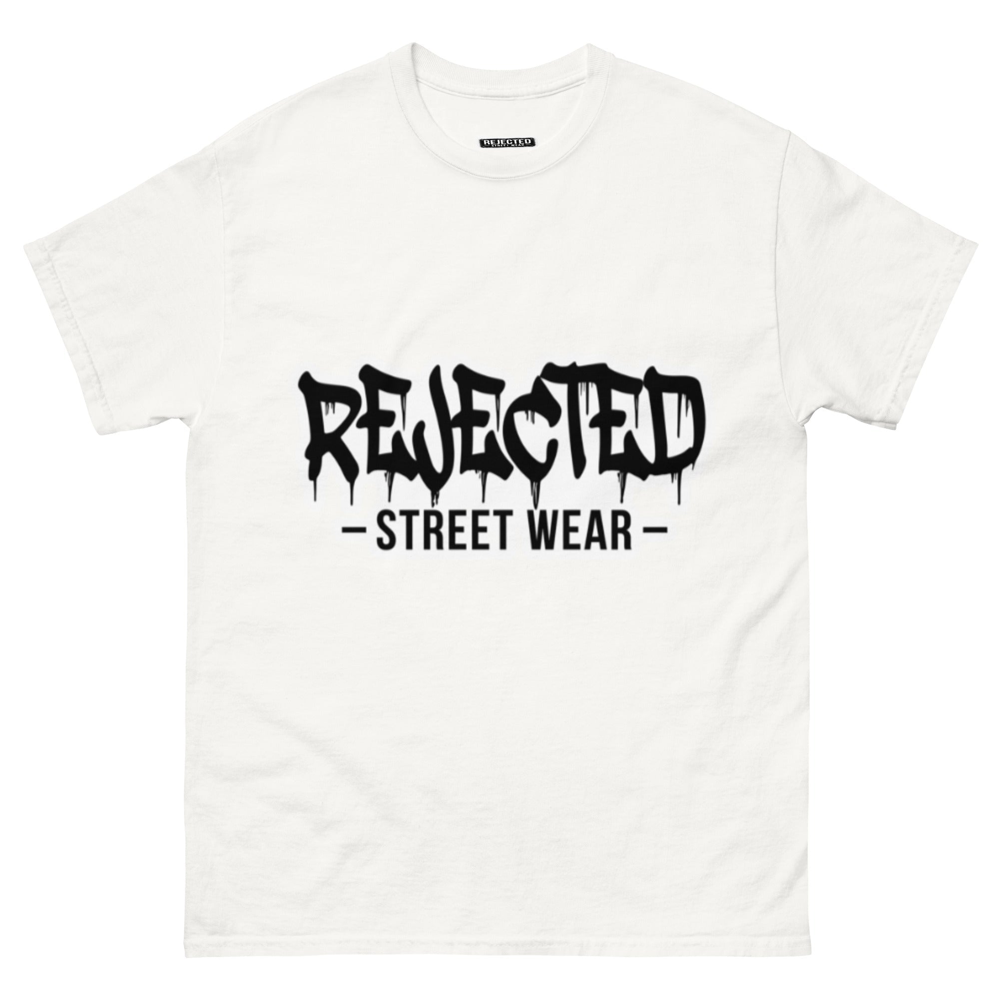 Rejected Street Wear drip logo tee — REJECTED in heavy graffiti letters with STREET WEAR set underneath