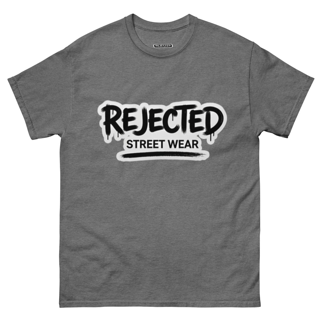 Rejected Street Wear graffiti logo tee — REJECTED in dripping spray-paint script over underlined STREET WEAR