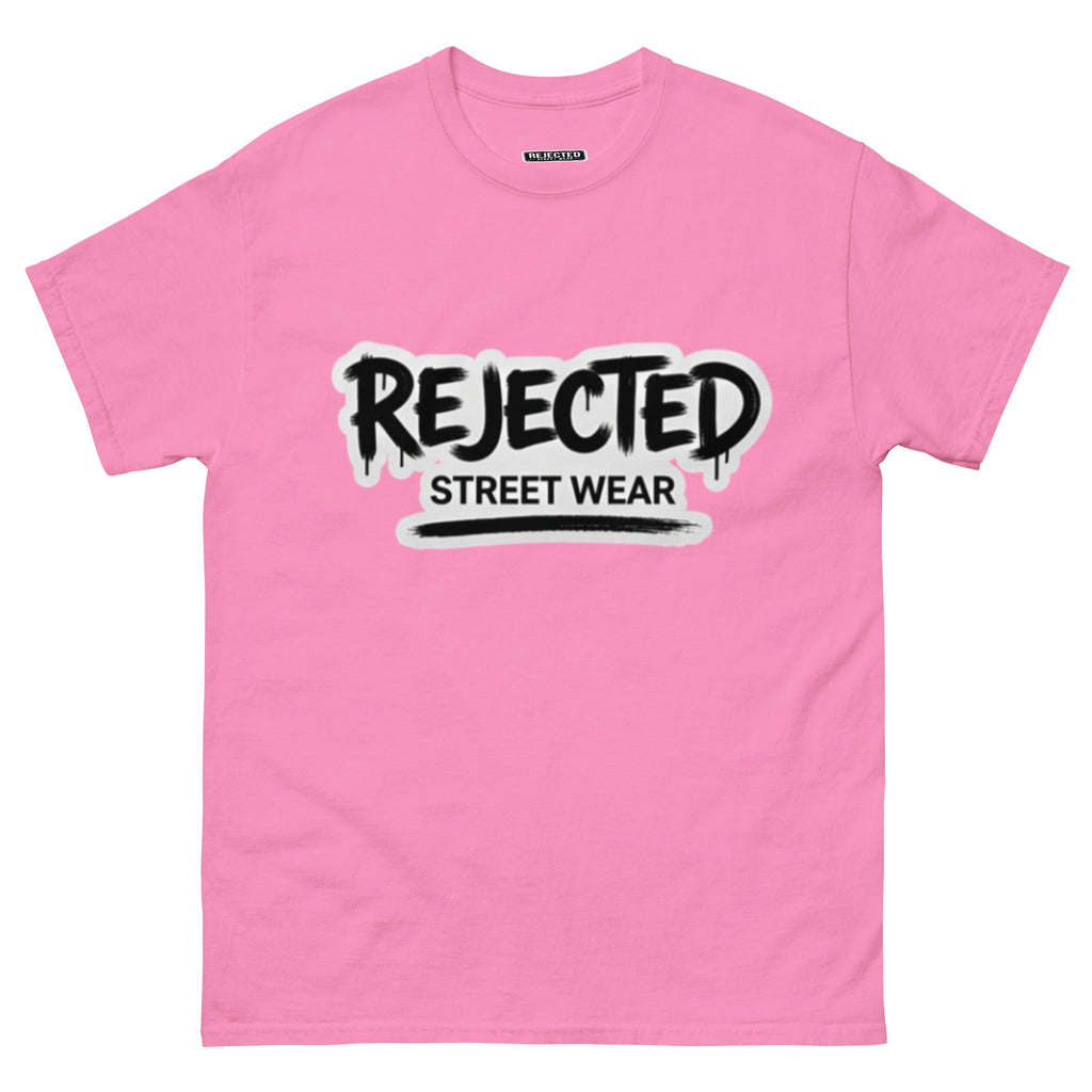Rejected Street Wear graffiti logo tee — REJECTED in dripping spray-paint script over underlined STREET WEAR