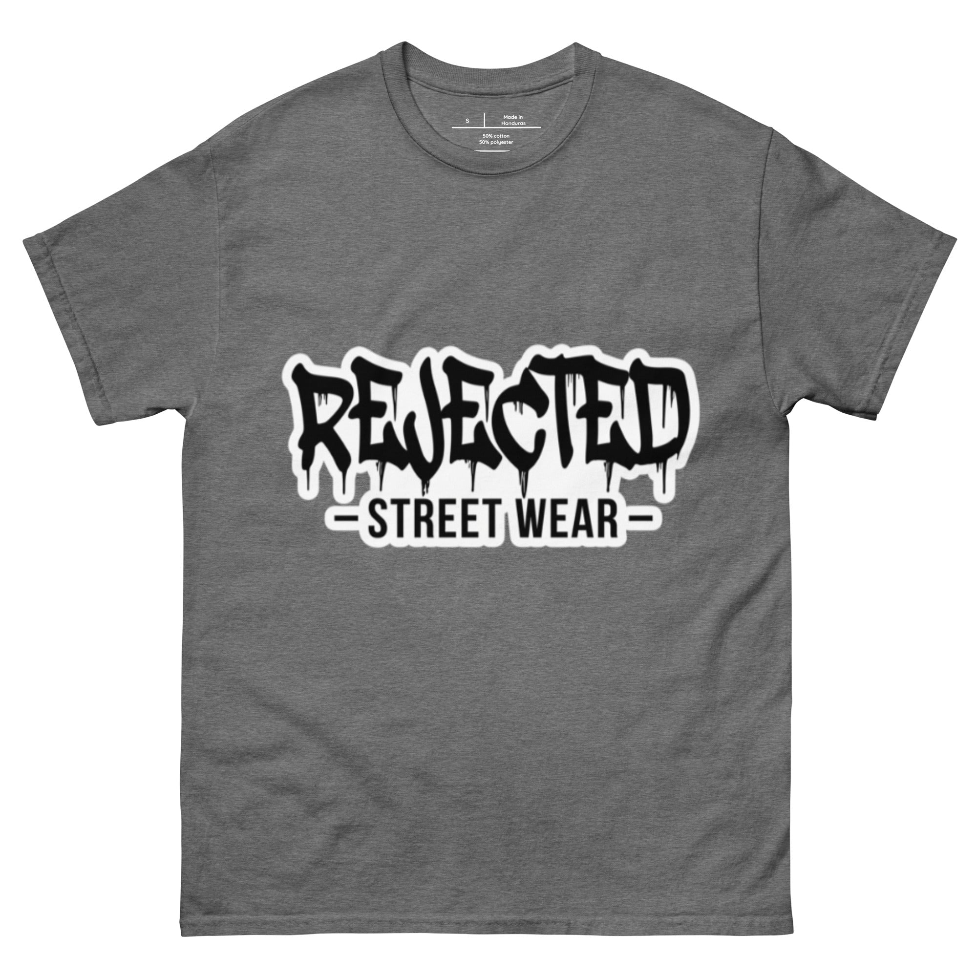 Rejected Street Wear drip logo tee — REJECTED in heavy graffiti letters with STREET WEAR set underneath