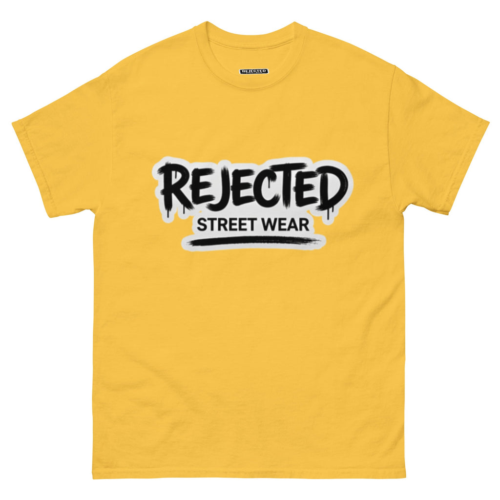 Rejected Street Wear graffiti logo tee — REJECTED in dripping spray-paint script over underlined STREET WEAR