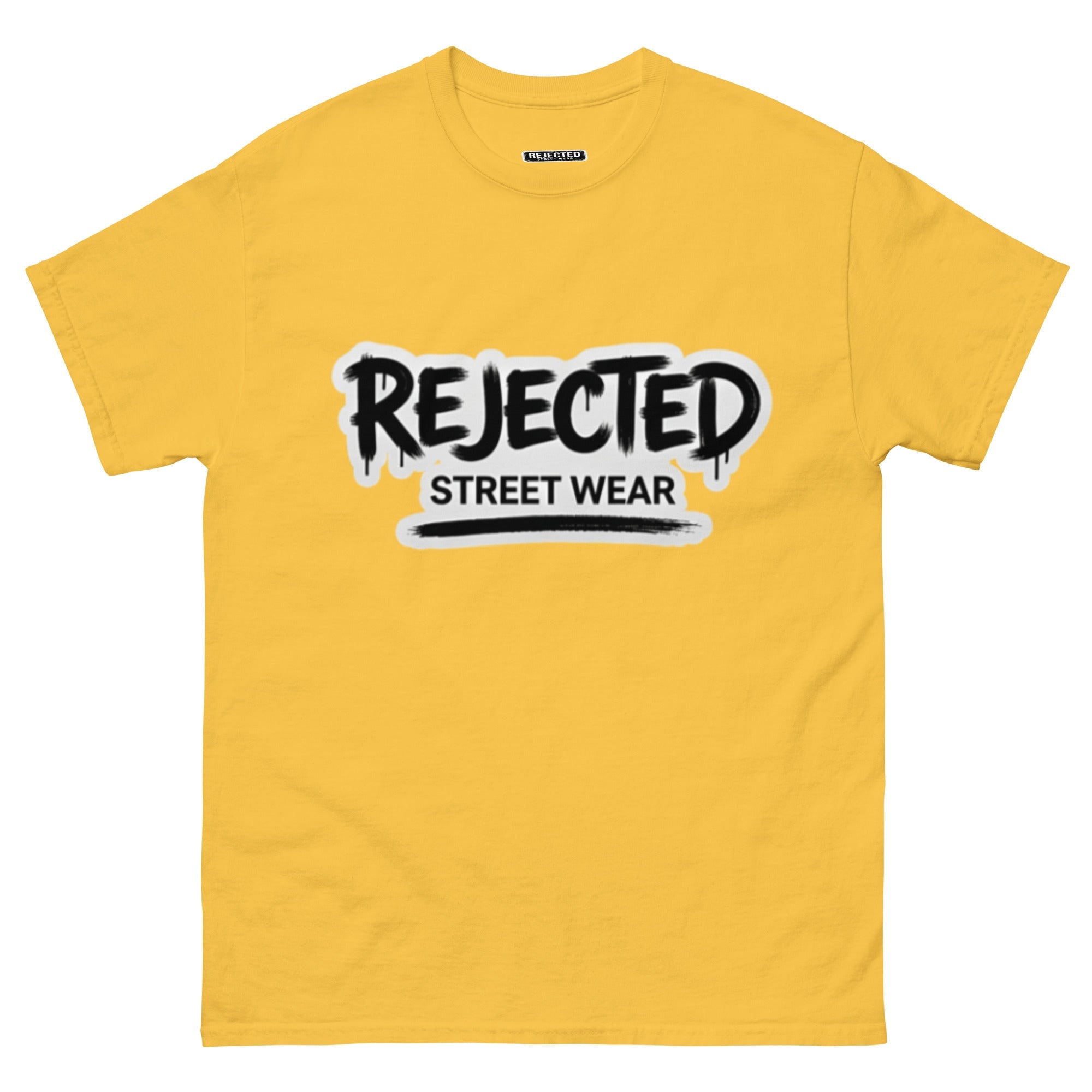 Rejected Street Wear graffiti logo tee — REJECTED in dripping spray-paint script over underlined STREET WEAR
