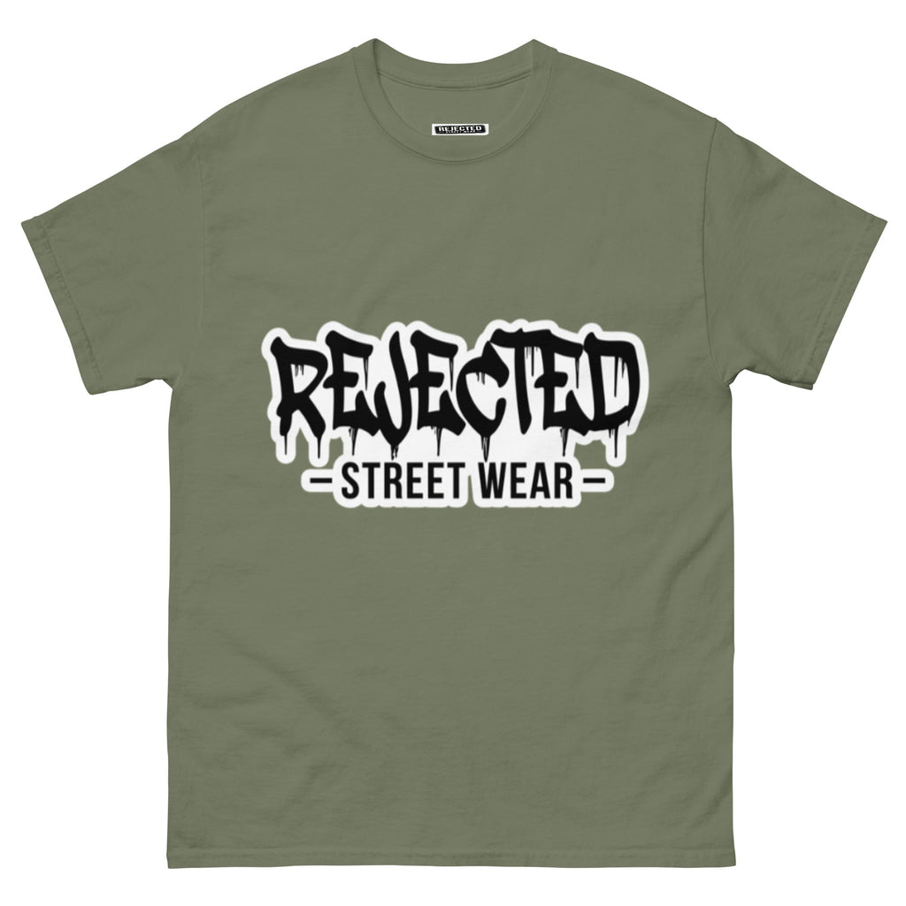 Rejected Street Wear drip logo tee — REJECTED in heavy graffiti letters with STREET WEAR set underneath