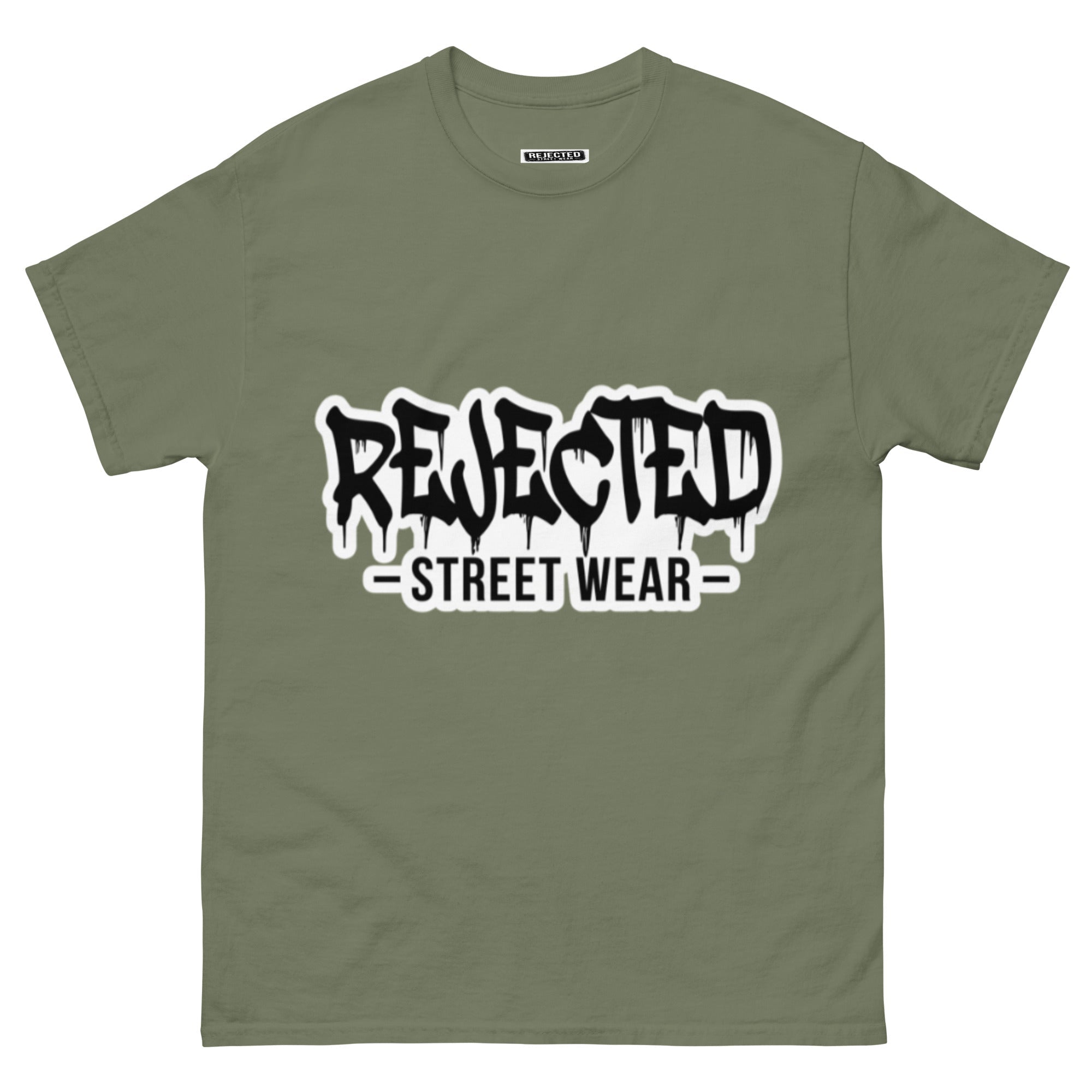 Rejected Street Wear drip logo tee — REJECTED in heavy graffiti letters with STREET WEAR set underneath