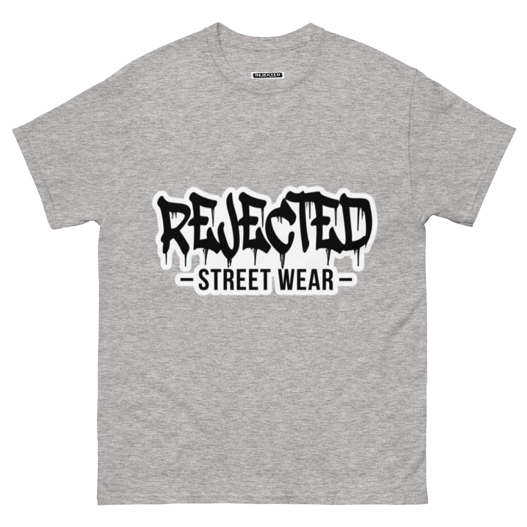 Rejected Street Wear drip logo tee — REJECTED in heavy graffiti letters with STREET WEAR set underneath