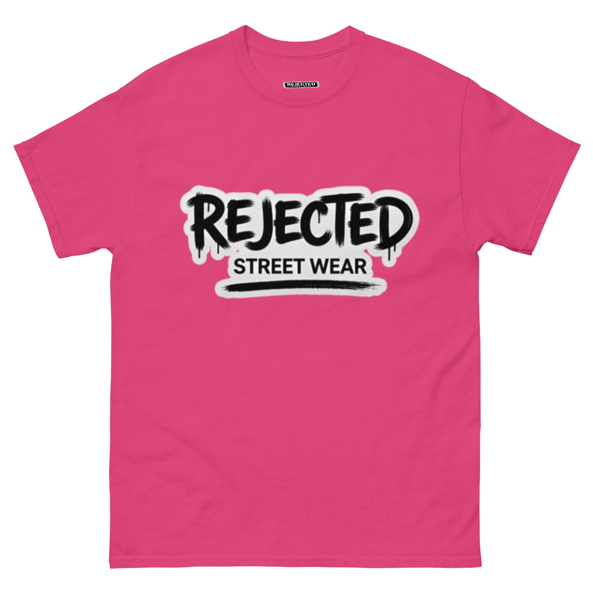 Rejected Street Wear graffiti logo tee — REJECTED in dripping spray-paint script over underlined STREET WEAR